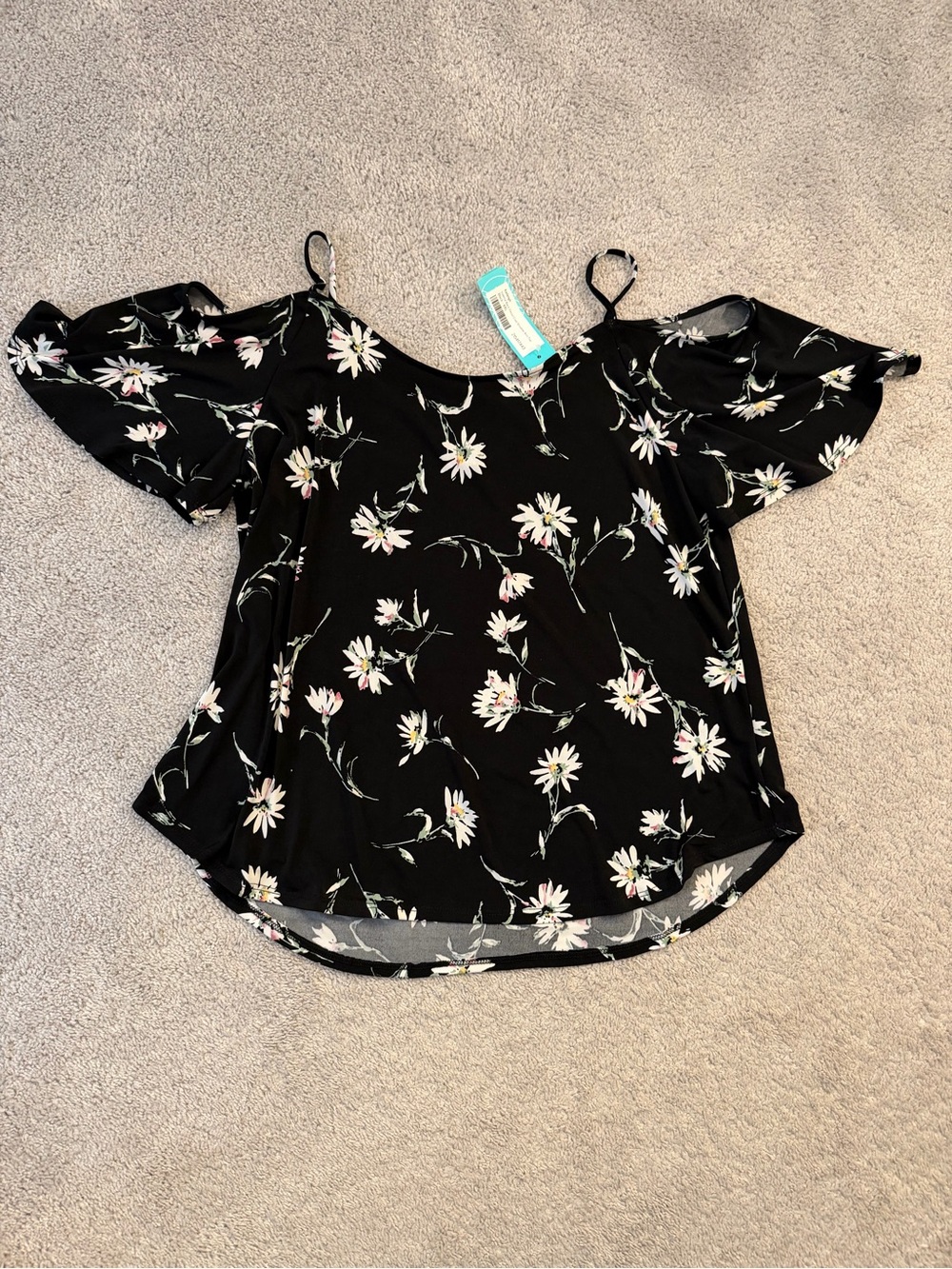 Kaileigh Black Floral Cold-Shoulder Knit Top Blouse NWT